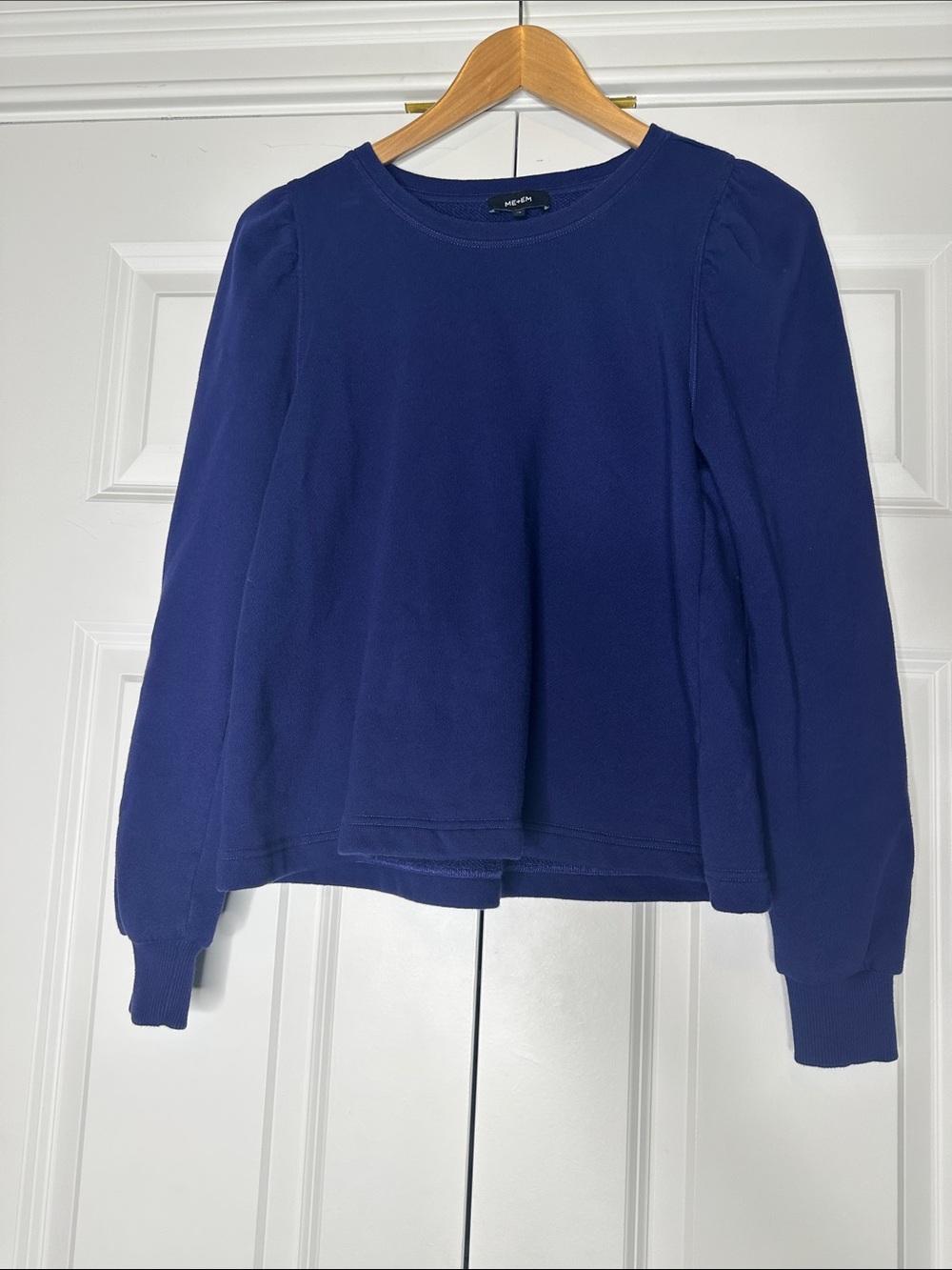 Adorable ME+EM Crew Neck Navy Blue Cotton Puff Sleeve Cotton Sweatshirt Sz10 - Picture 2 of 5